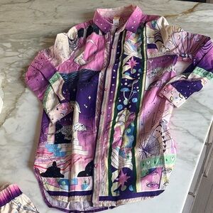 Agua Bendita Pink and Purple celestial Graphic Shirt/coverup  XS